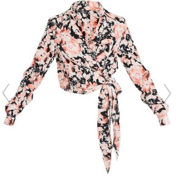 PRETTYLITTLETHING Pink Floral Print Wrap Front Tie - Picture 5 of 7